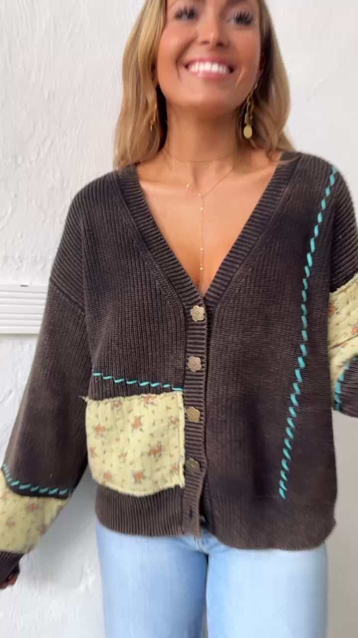 Dried Sunflower Knit Cardigan, Black