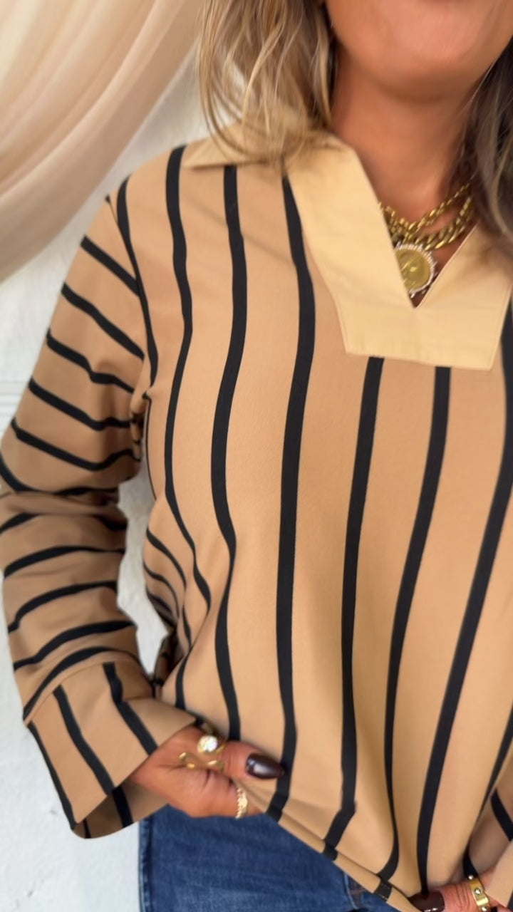Sophisticated And Stripe Blouse, Mocha/ Black Stripe