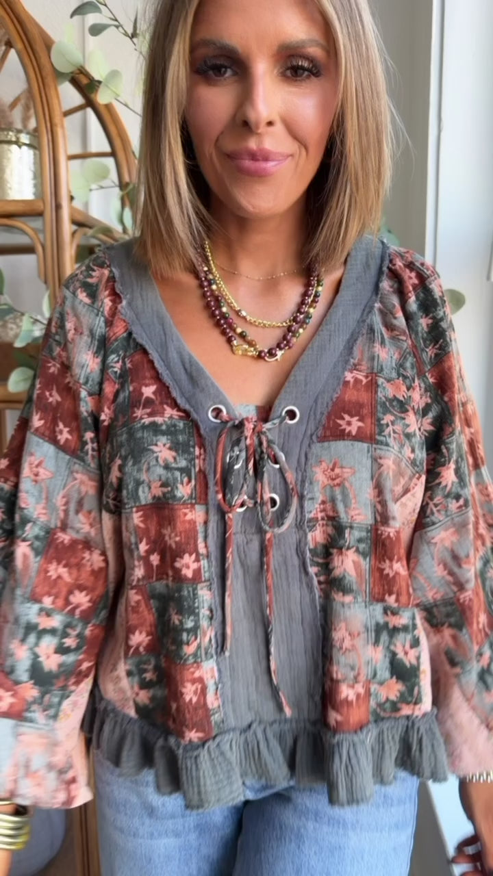 Petal Kiss Blouse, Charcoal Multi