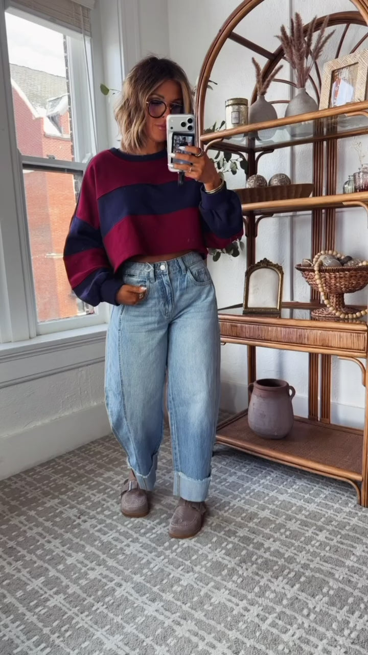 The Ivy Stripe Top, Navy/Maroon