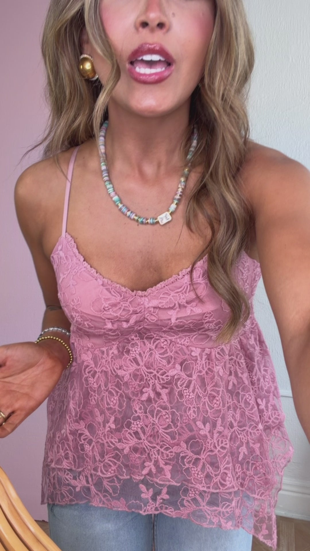 Drapey Lace Padded Tank Top,  Ecru