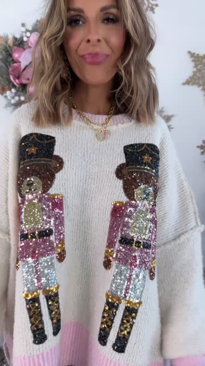 Bear Nutcracker Sweater Top, Ivory