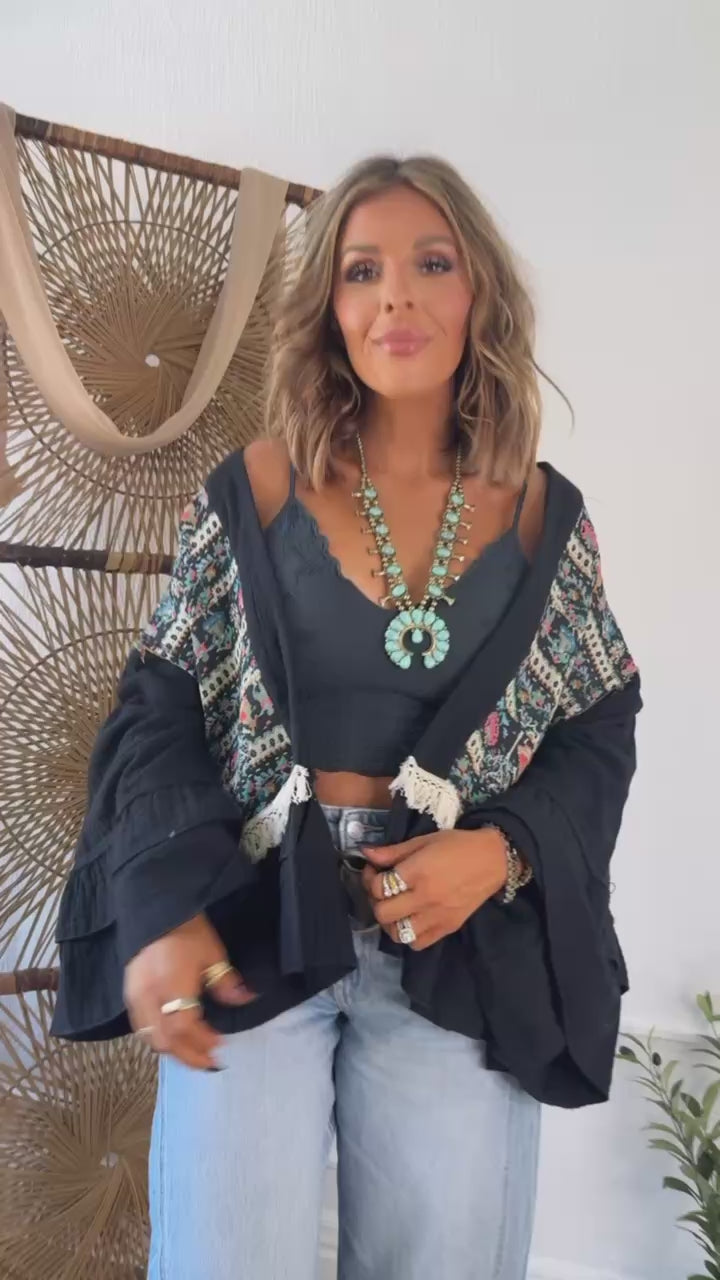 Bethany Woven Cardigan, Black