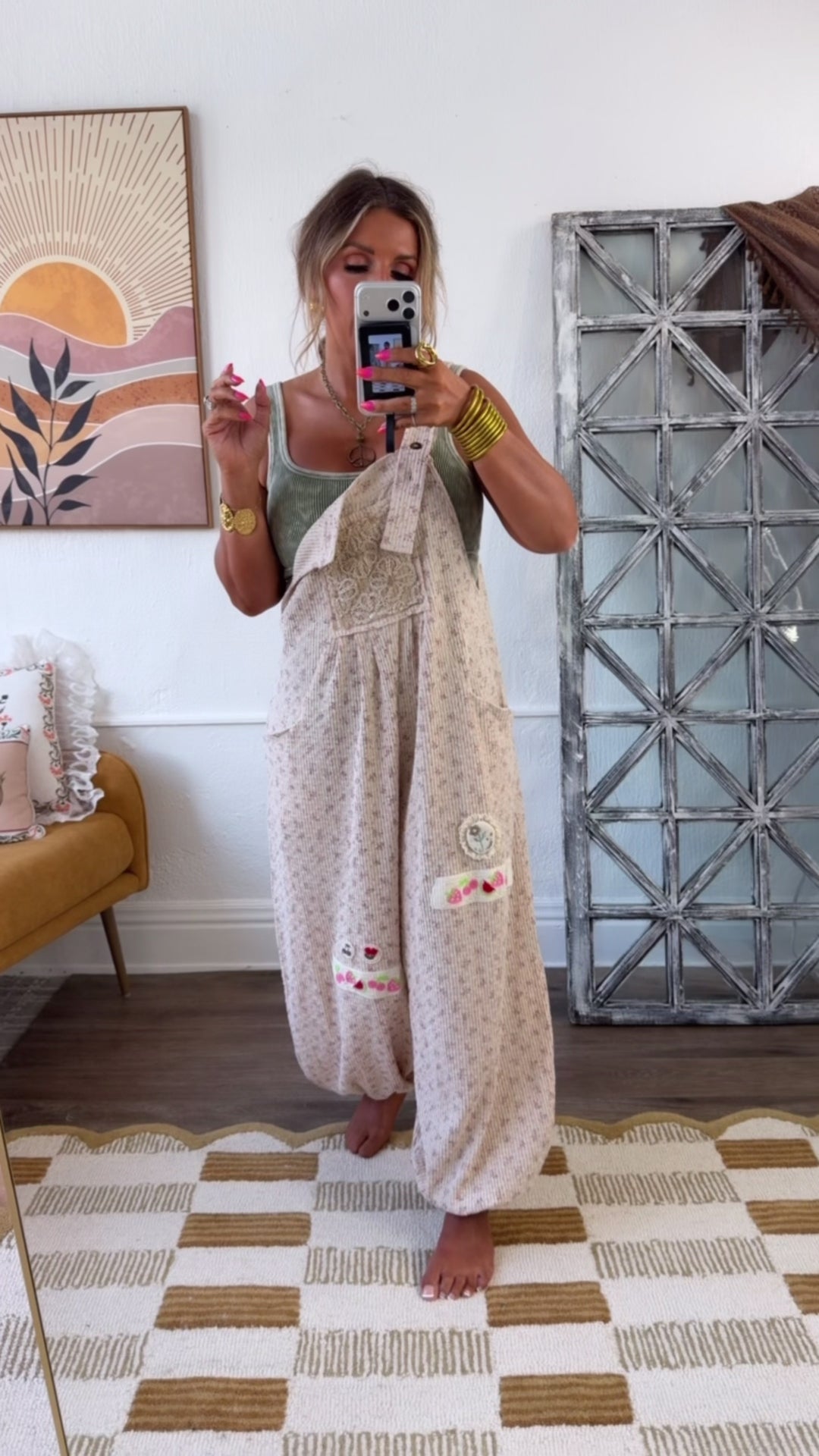 Blossom Field Overalls, Latte Multi