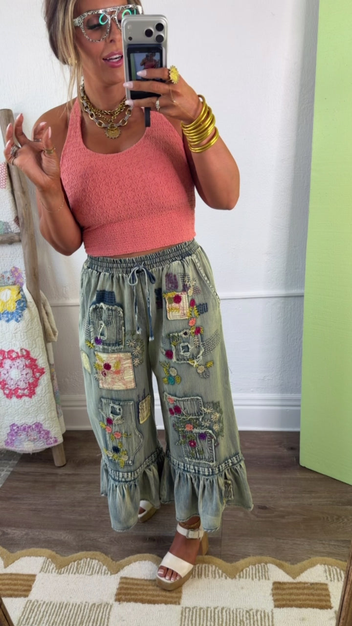 Cottage Patch Wide Leg Pant, Denim