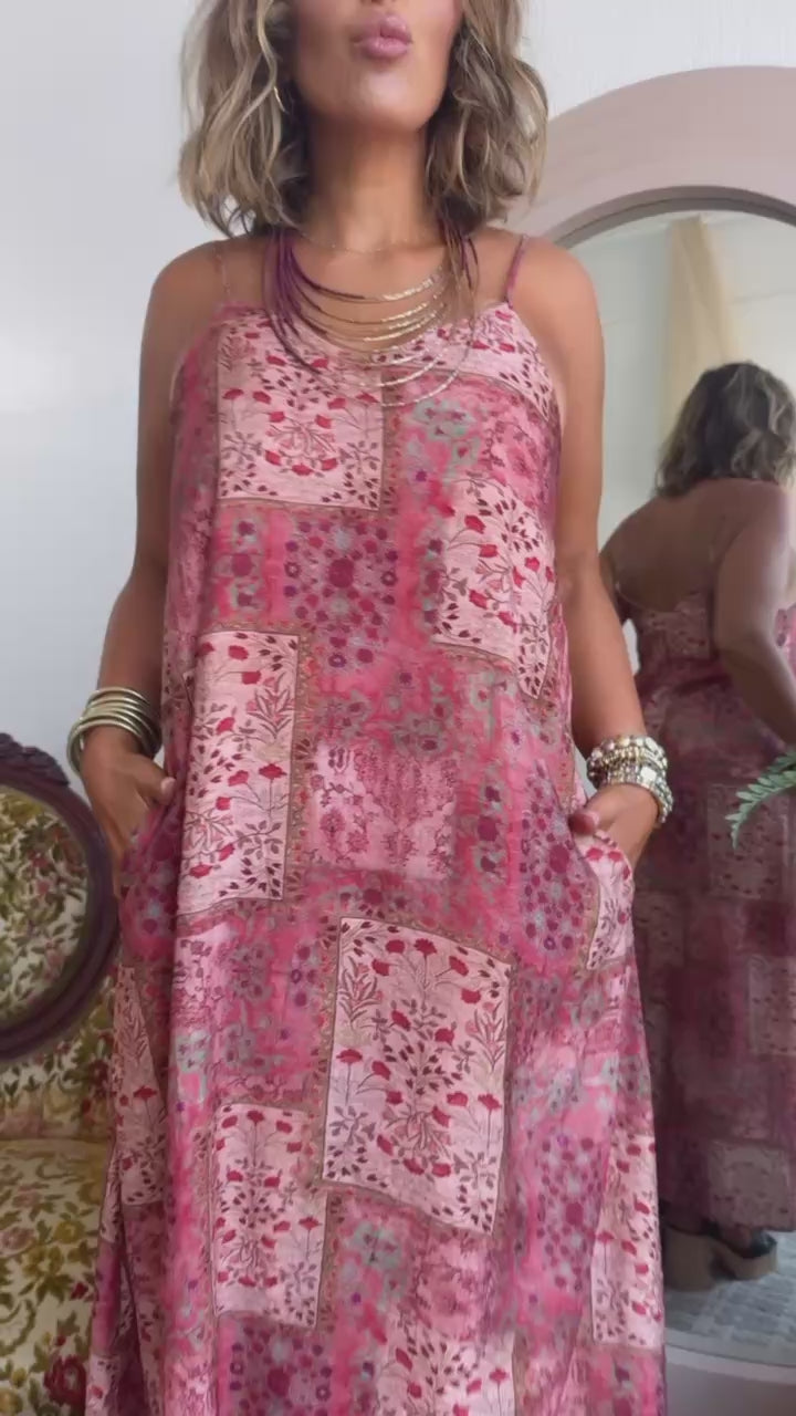 Mulberry Quilt Maxi Dress, Pink Multi