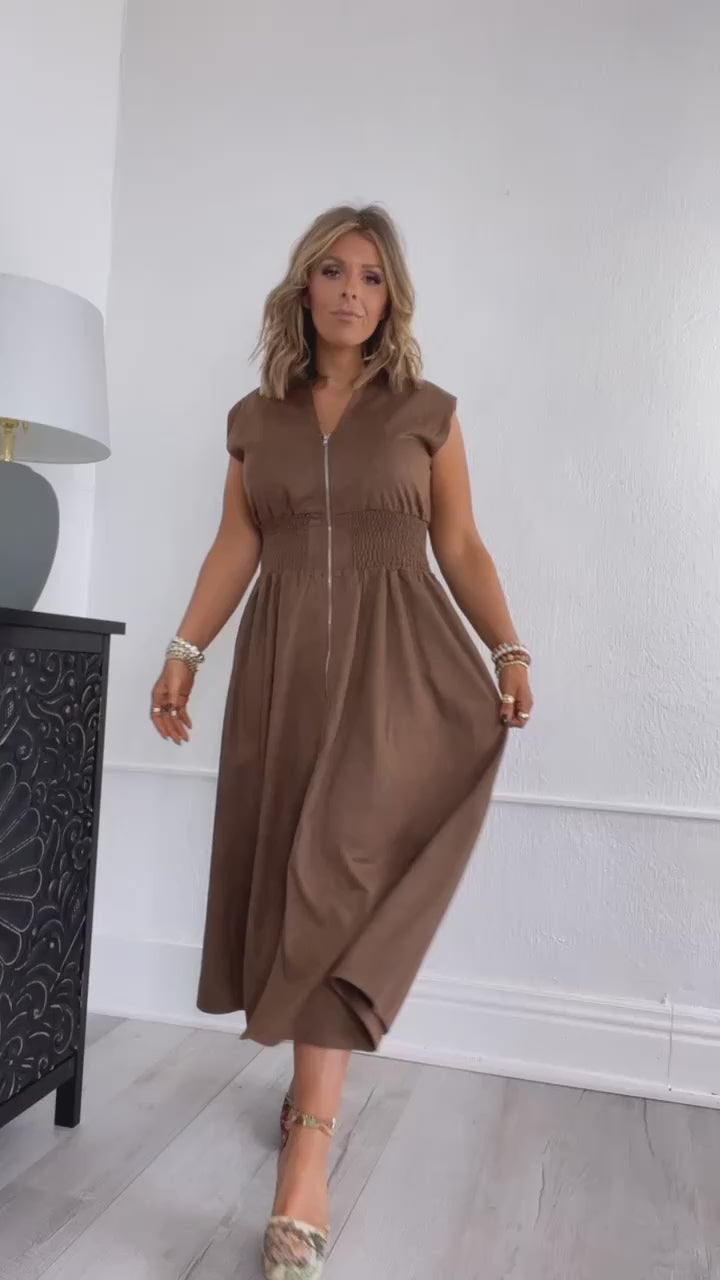 Sierra Suede Midi Dress, Brown Medium