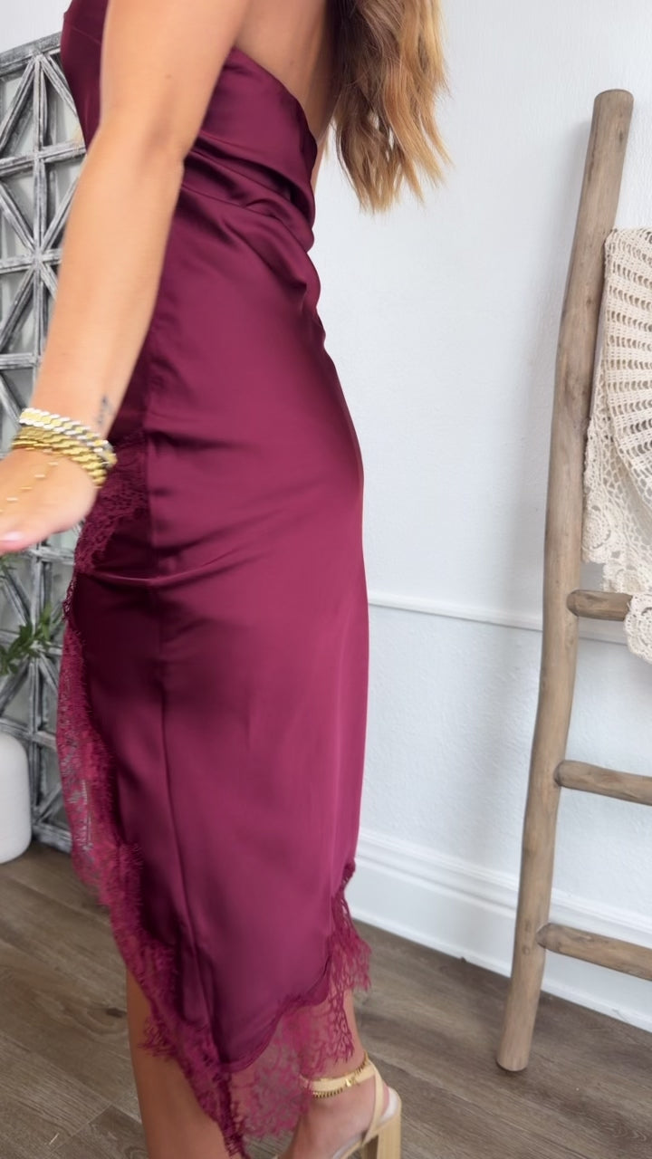 Charlotte Jean Strapless Dress, Pomegranate