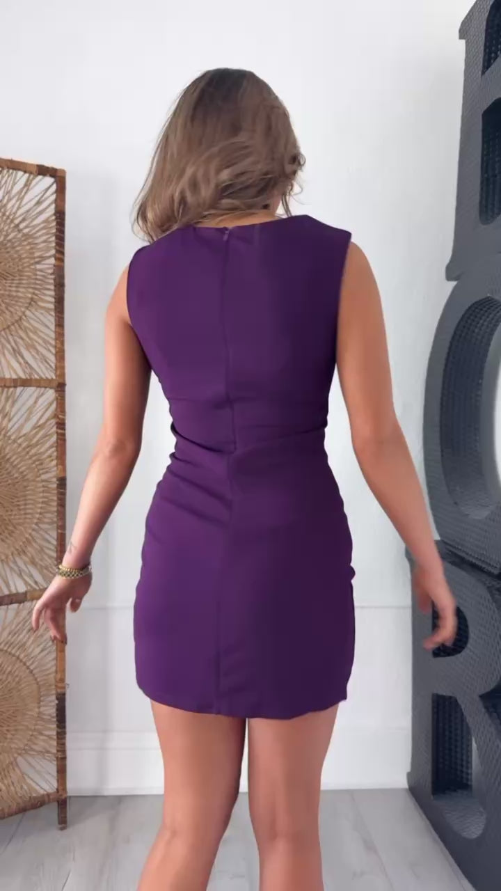 Stop & Stare Asymmetrical Mini Dress, Plum Small