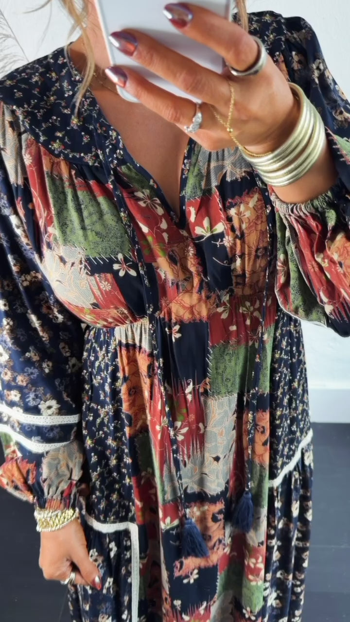 Amber Patch Midi Dress, Navy Multi