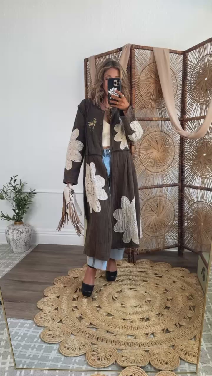 MoonShadow Oversized Duster Jacket, Distressed Brown
