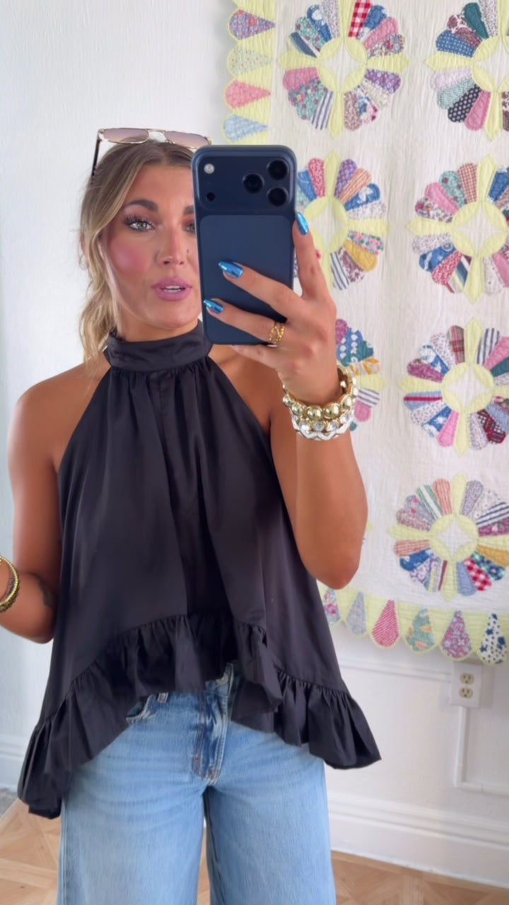 Halter Flow Top, Black