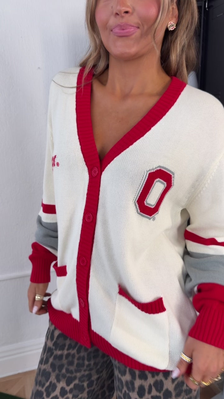 Must Have Buckeye Ohio State Cardigan, Red/Ivory
