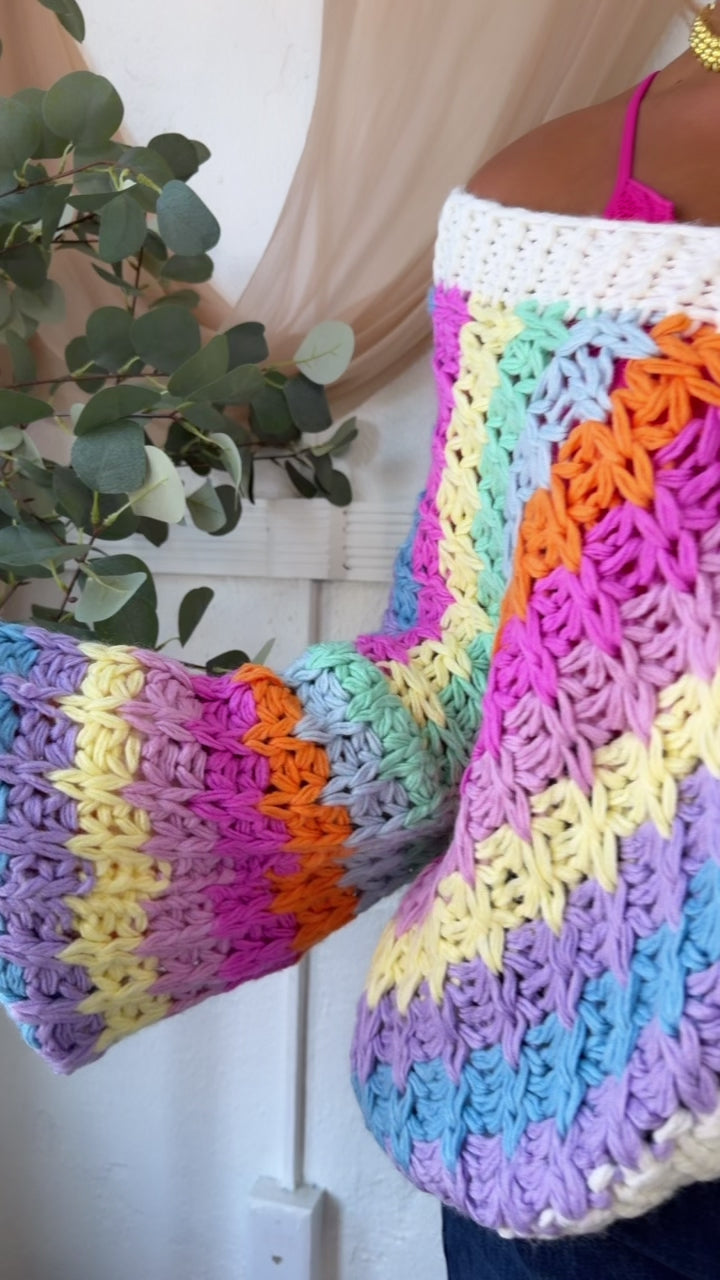 Bright Toned Knit Cardigan, Rainbow