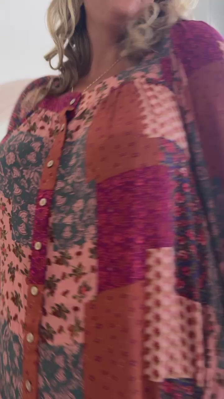 Boho Chic Long Sleeve Patchwork Mini Dress