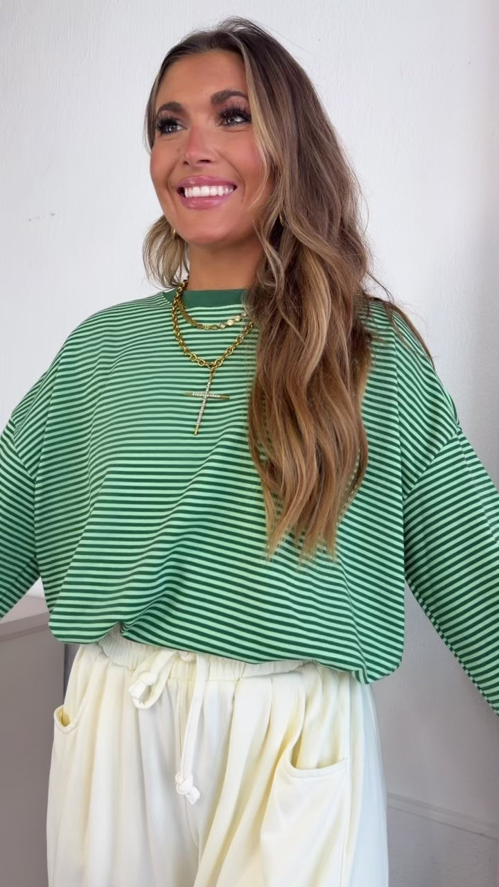 Laurel Stripe Top, Lime/Green