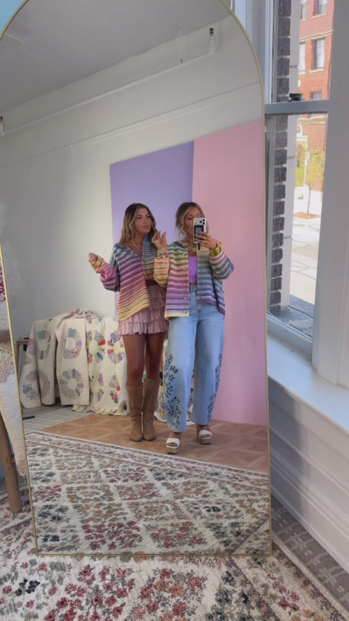 Color Field Rainbow Stripe Cardigan, Sky/Purple
