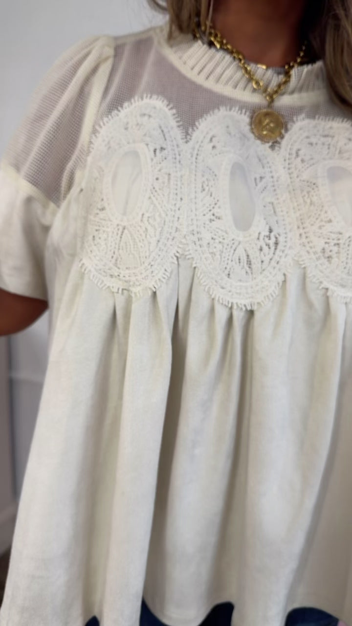 Suede Detailed Blouse, Ivory