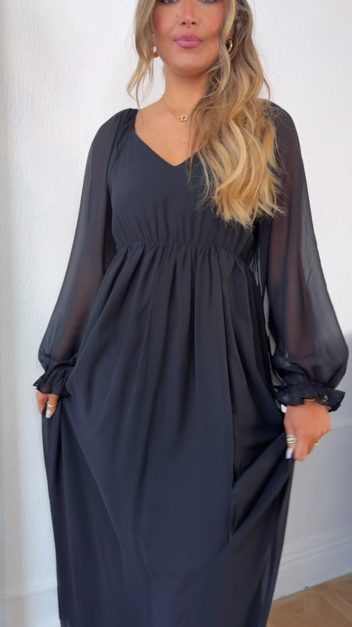 ECB Exclusive: Timeless Romantic Chiffon Maxi Dress, Black