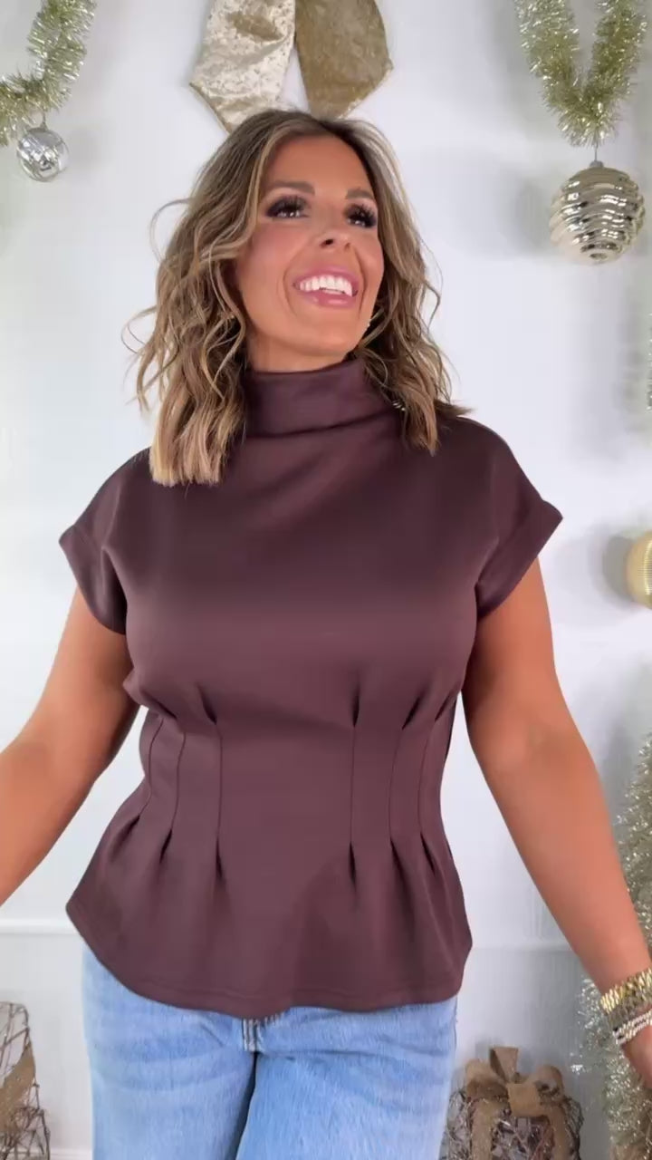 Clara Basic Mock Neck Top, Brown