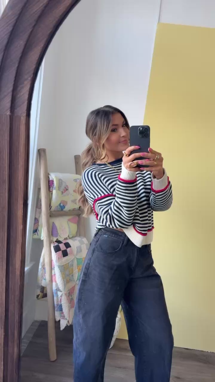 Summer Striped Sweater, Cream/Navy