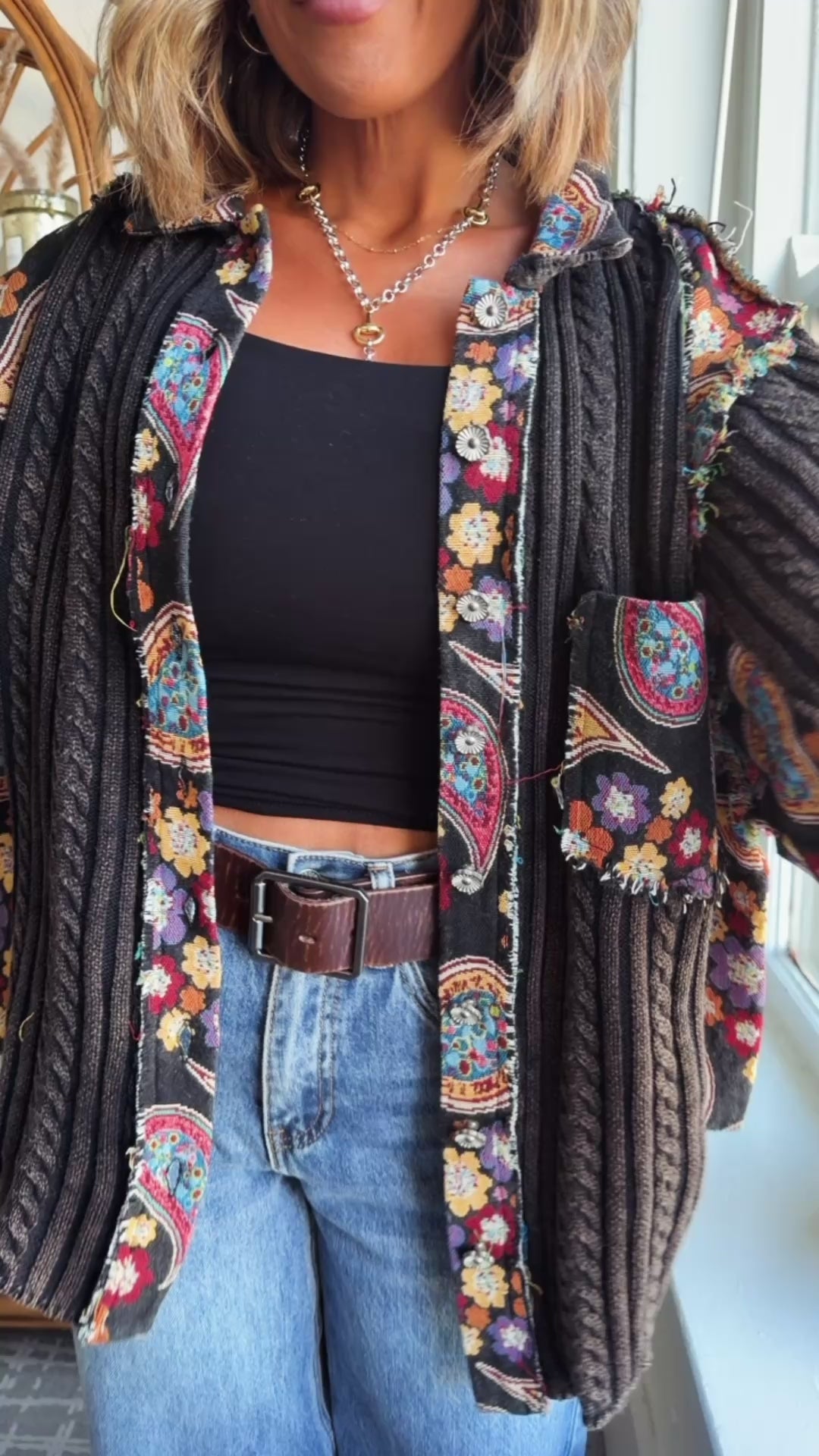 Celestial Paisley Cardigan, Black Multi