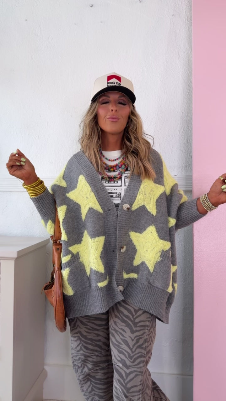 Star Chill Cardigan, Grey/Butter Yellow