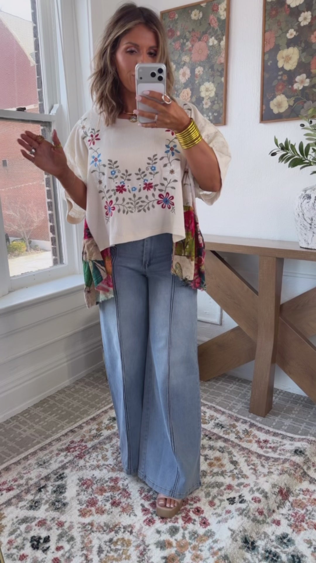 Gabriella Floral Top, Cream