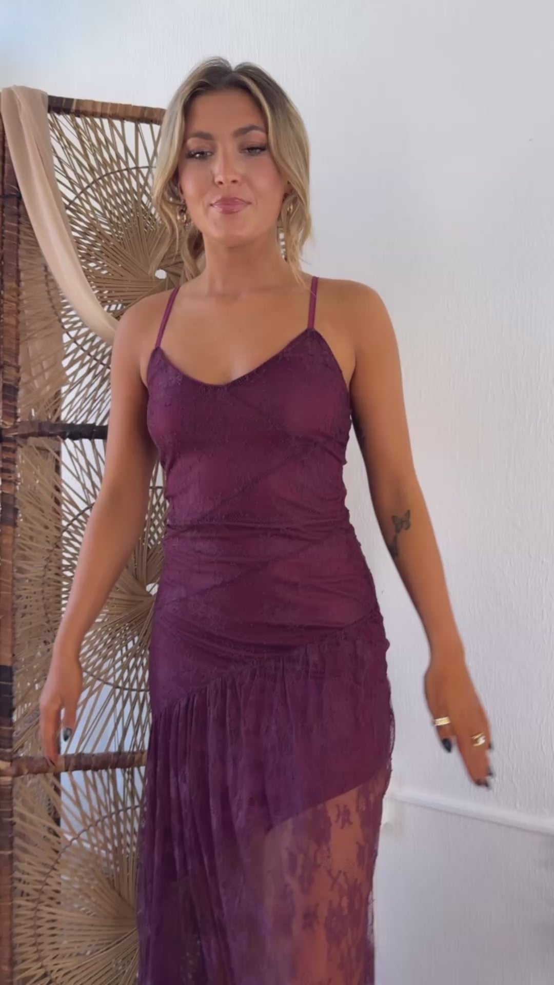 Moonlit Lace Maxi Dress, Merlot