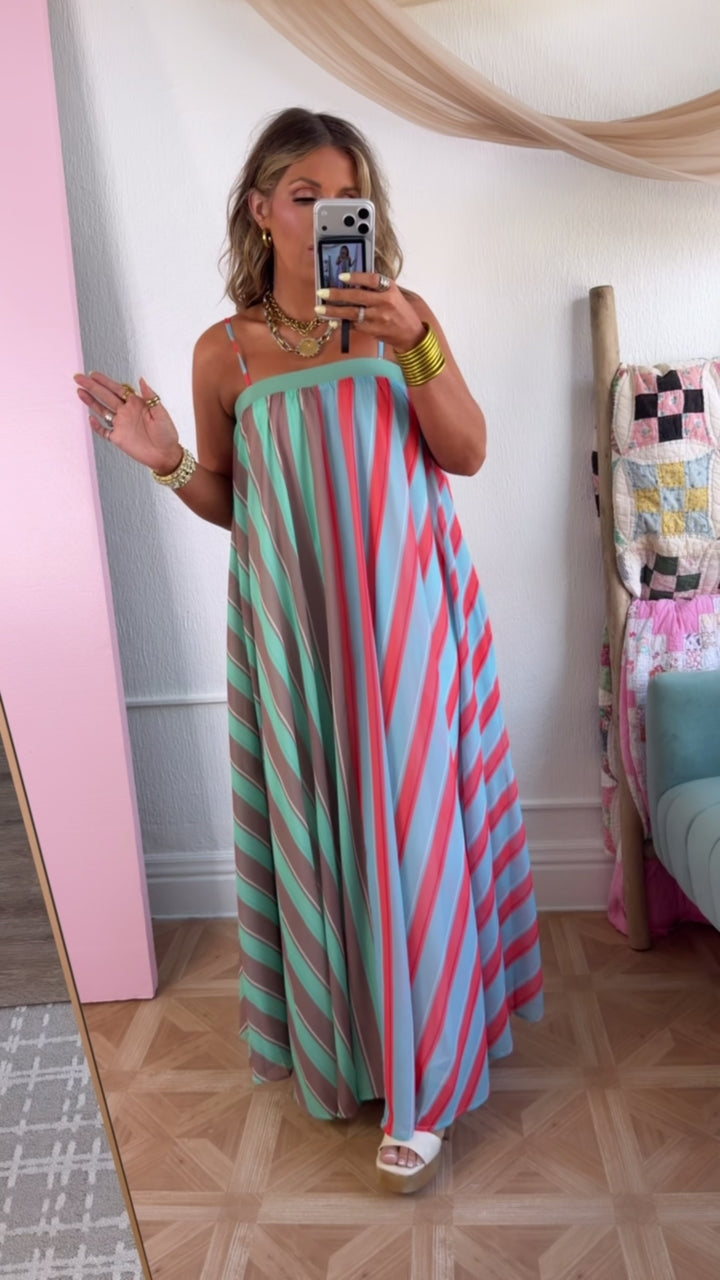 Stripe Tube Maxi Dress, Mint/Sage