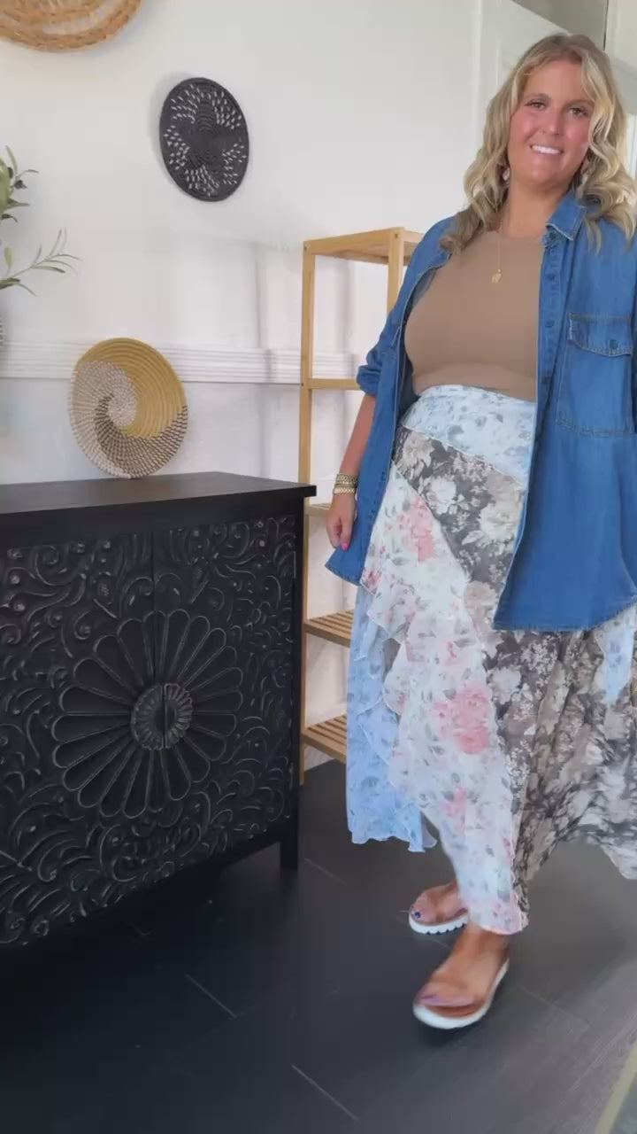 All Mine Mix Print Chiffon Ruffle Maxi Skirt