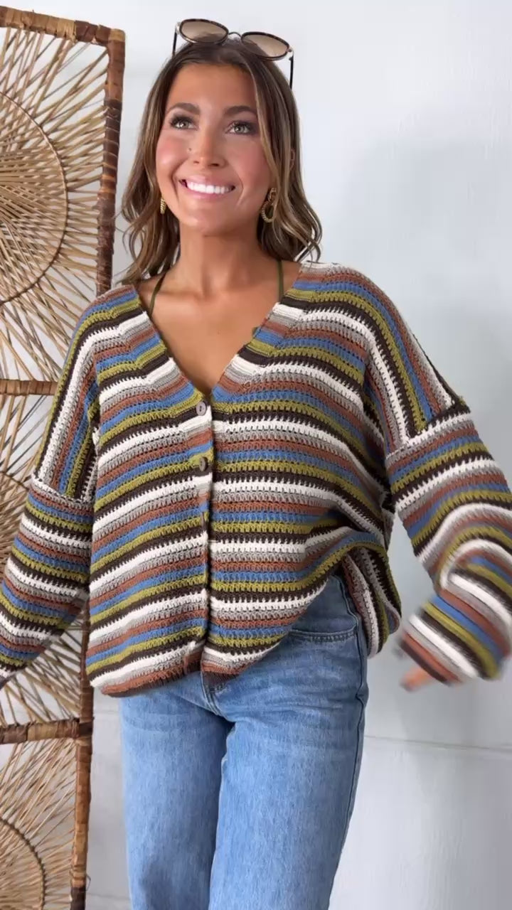 Homeroom Teacher Knit Cardigan, Brown/ Multi