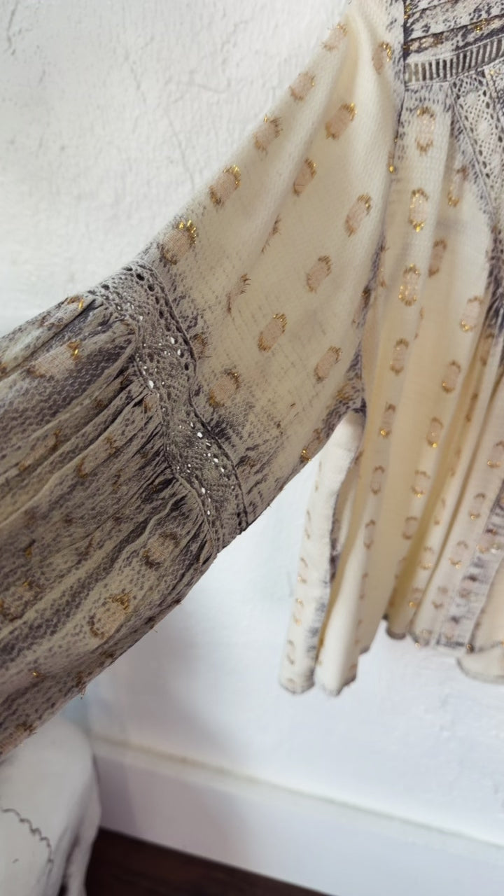 Mixed Pattern Blouse, Natural Multi