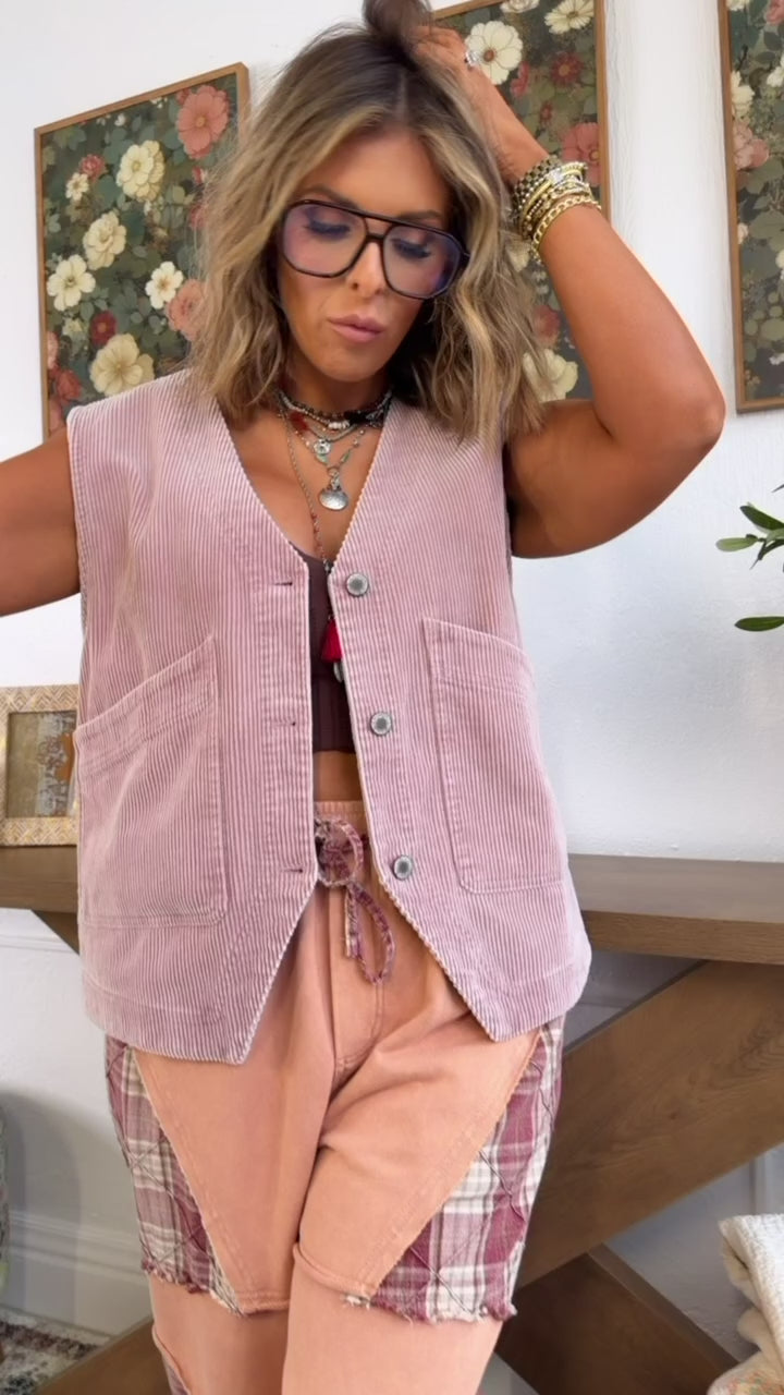 Autumn Fields Corduroy Vest, Mauve