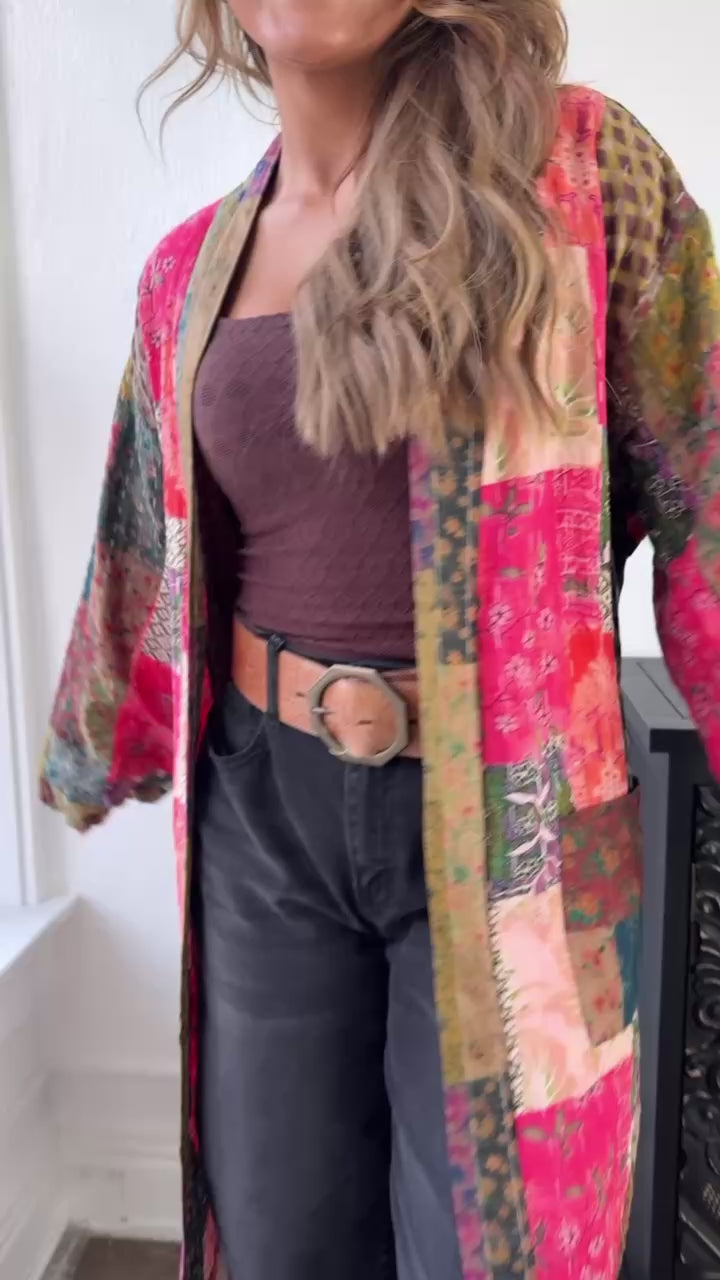 Laguna Mist Patchwork Duster Cardigan, Taupe/Pink/Multi – Everyday