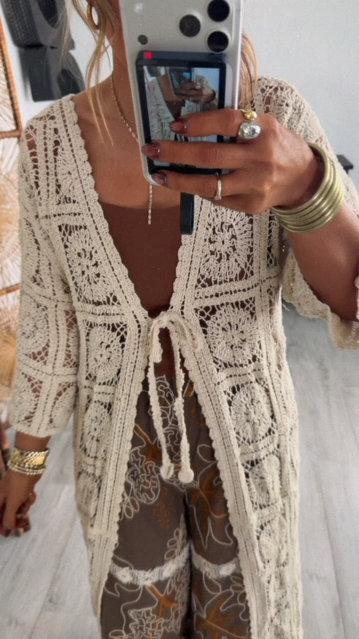 Something Light Crochet Tie Cardigan, Natural