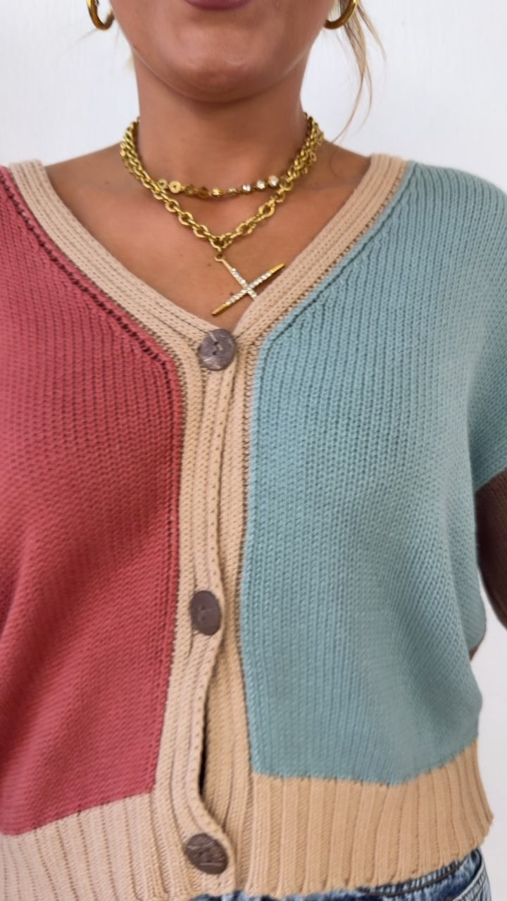 Soft Frame Knit Cardigan, Blue Multi