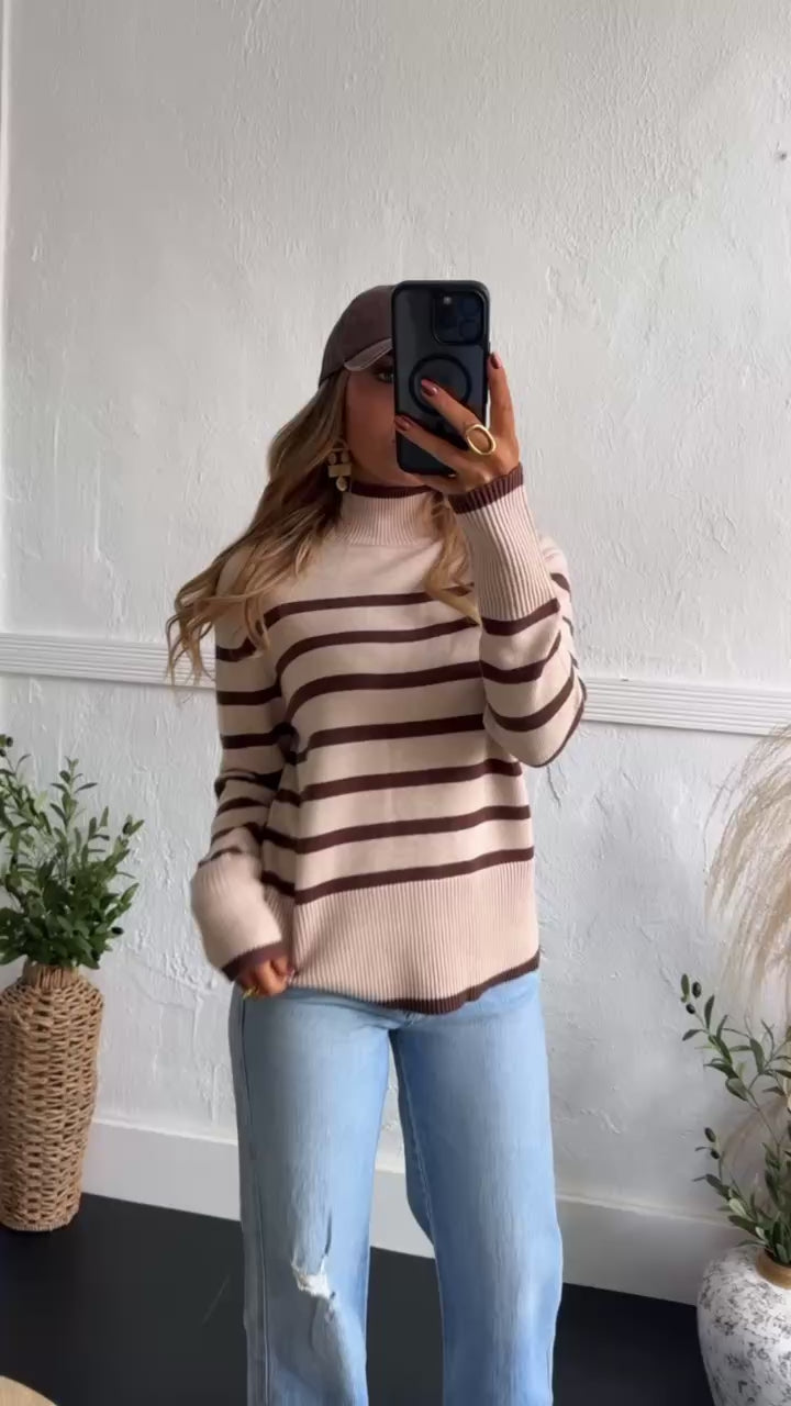 Thistlewood Striped Knit Sweater, Lt. Taupe