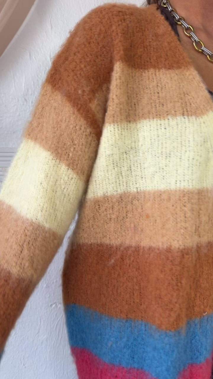 Color Block Stripe Cardigan, Choco Multi