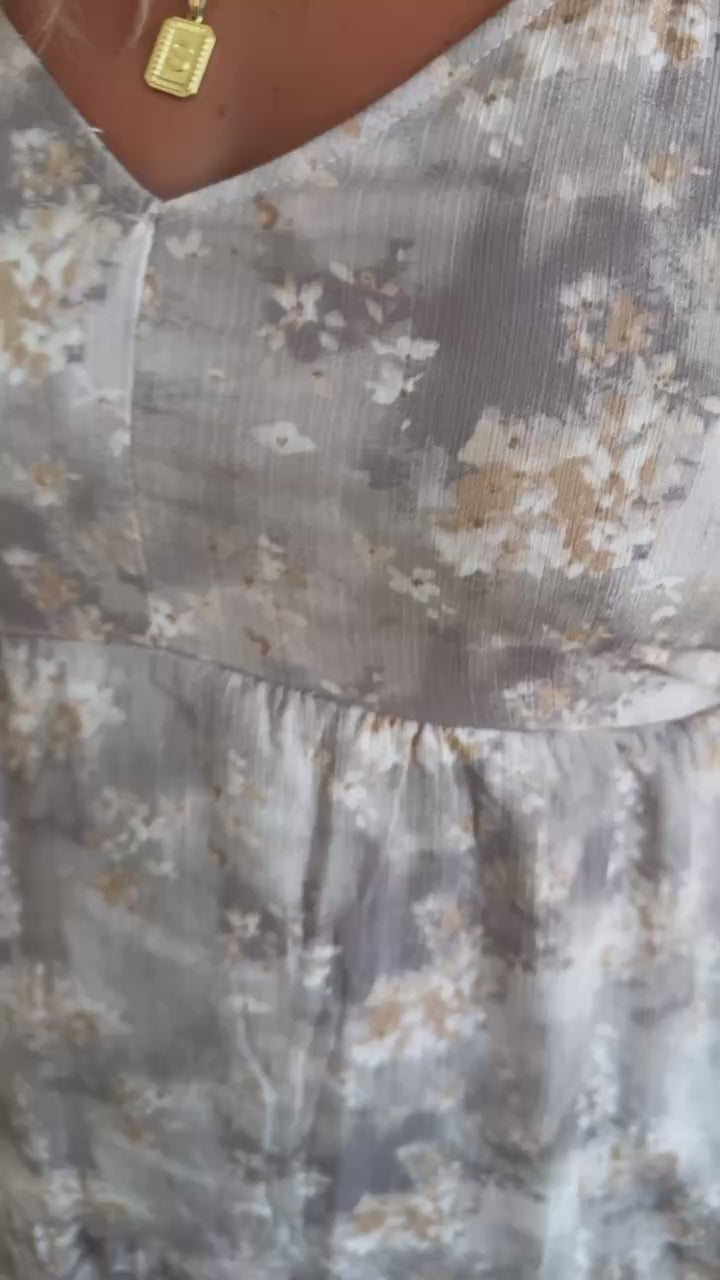 Granite Hues Whimsical Bubble Sleeve Maxi Dress, Taupe