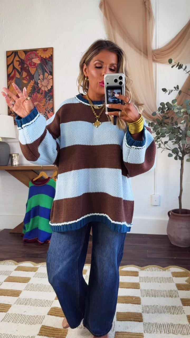 Old School Stripe Sweater, Green/Blue