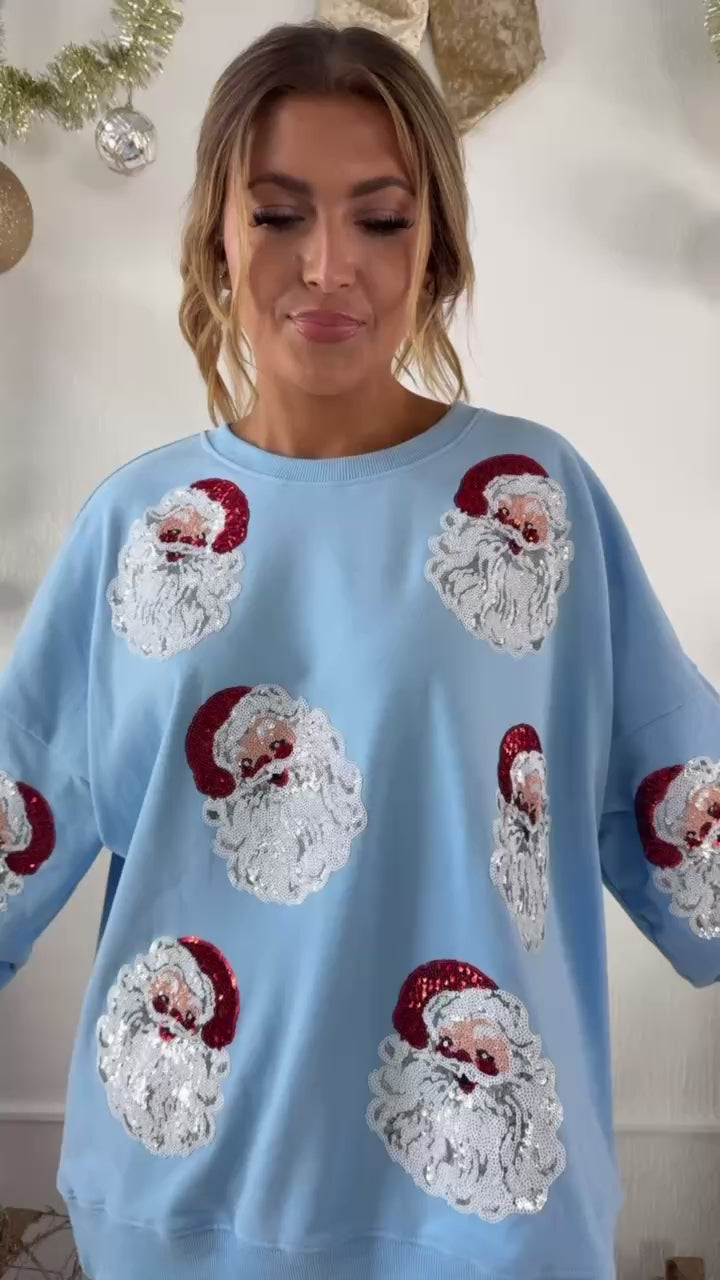 Santa Sleigh Sequin Crewneck, Lt.Blue