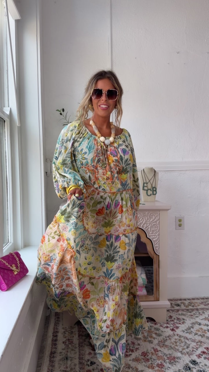 Evermore Flowy Maxi Dress, Vanilla Multi