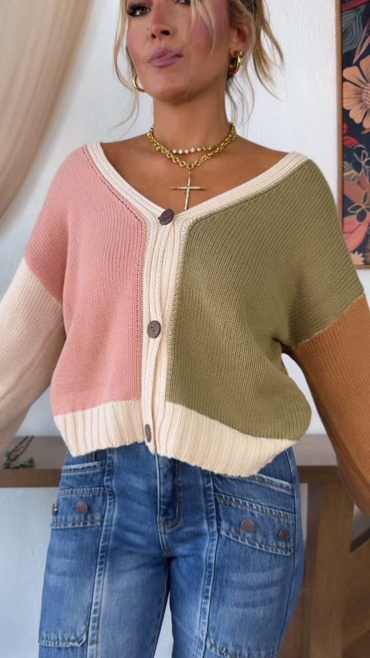 Soft Frame Knit Cardigan, Olive Multi