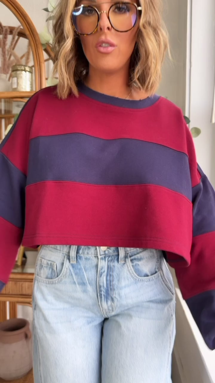 The Ivy Stripe Top, Navy/Maroon