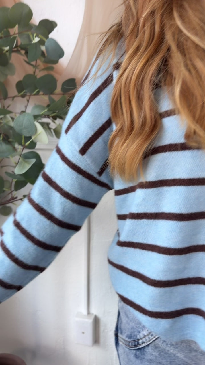 Piper Striped Cardigan, Blue/Brown