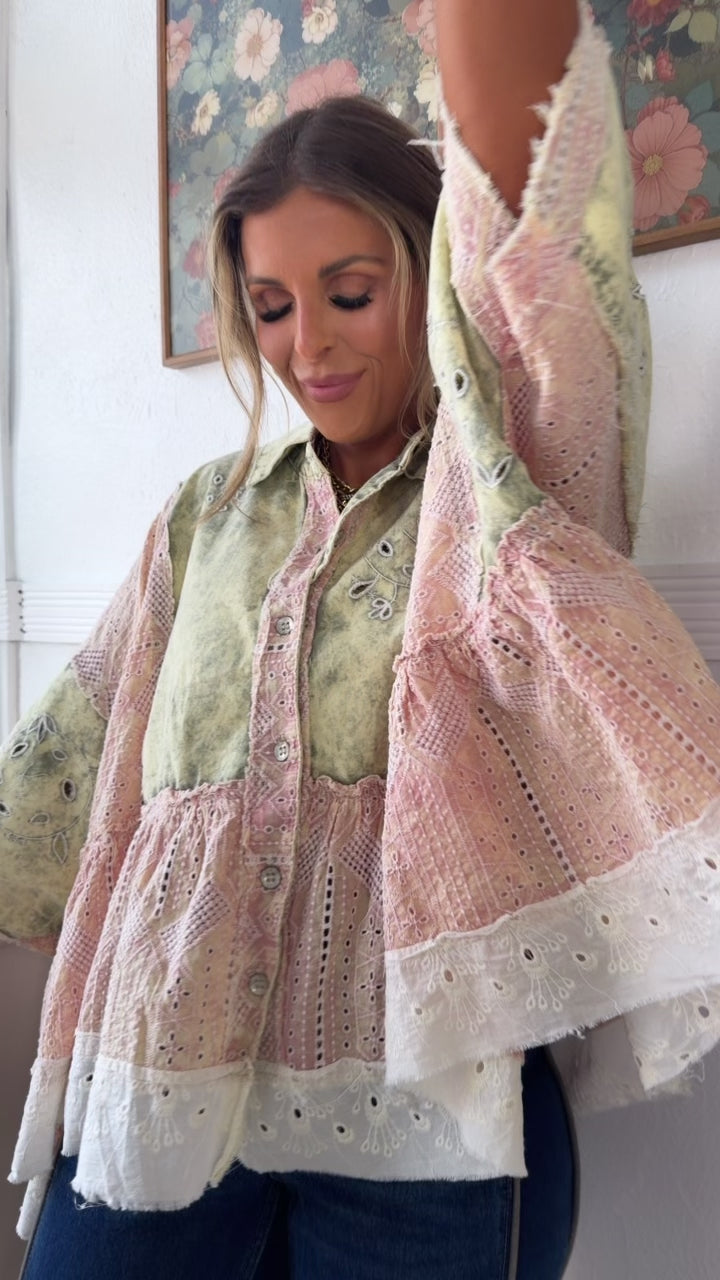 Dark Rise Eyelet Top, Strawberry Matcha