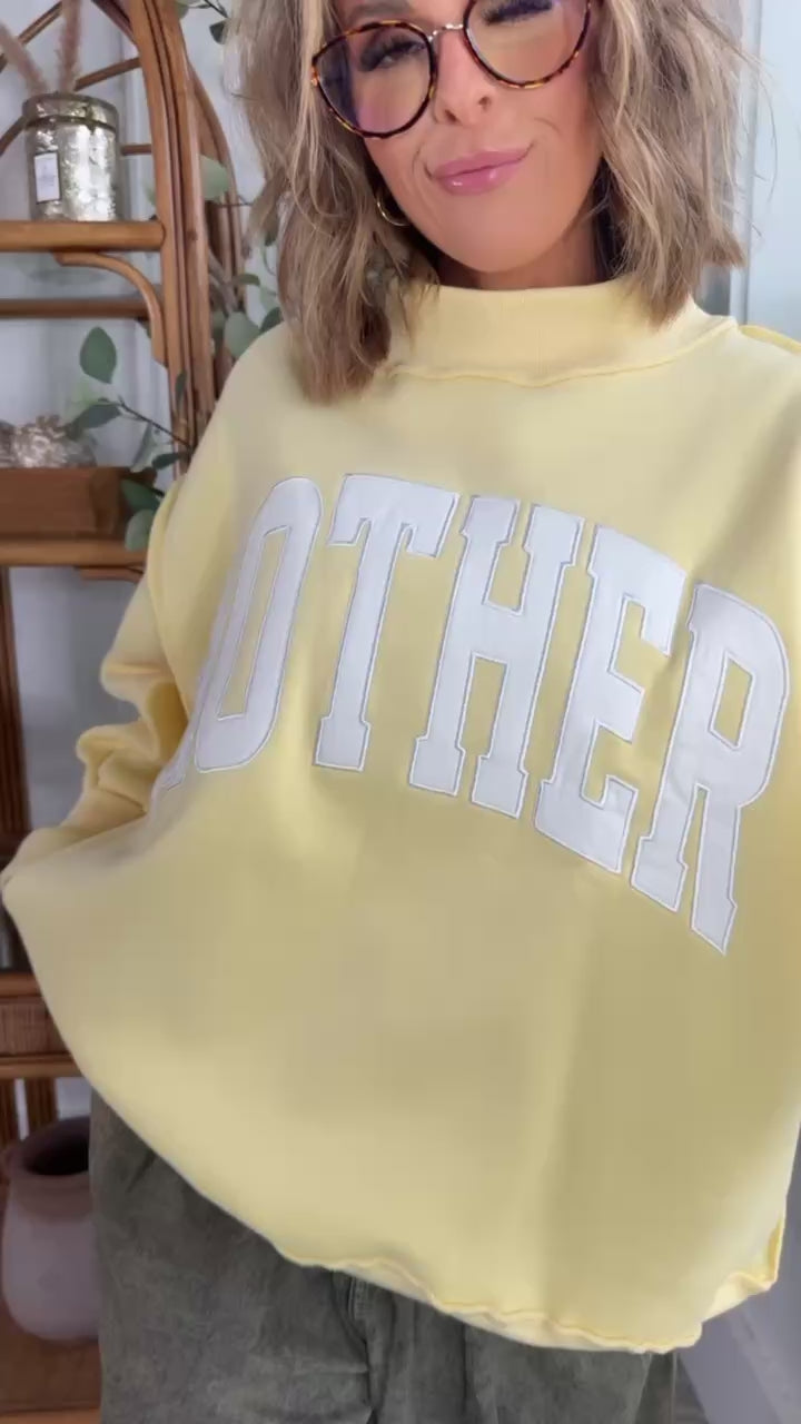 Mother Embroidered Mock Neck, Butter Yellow