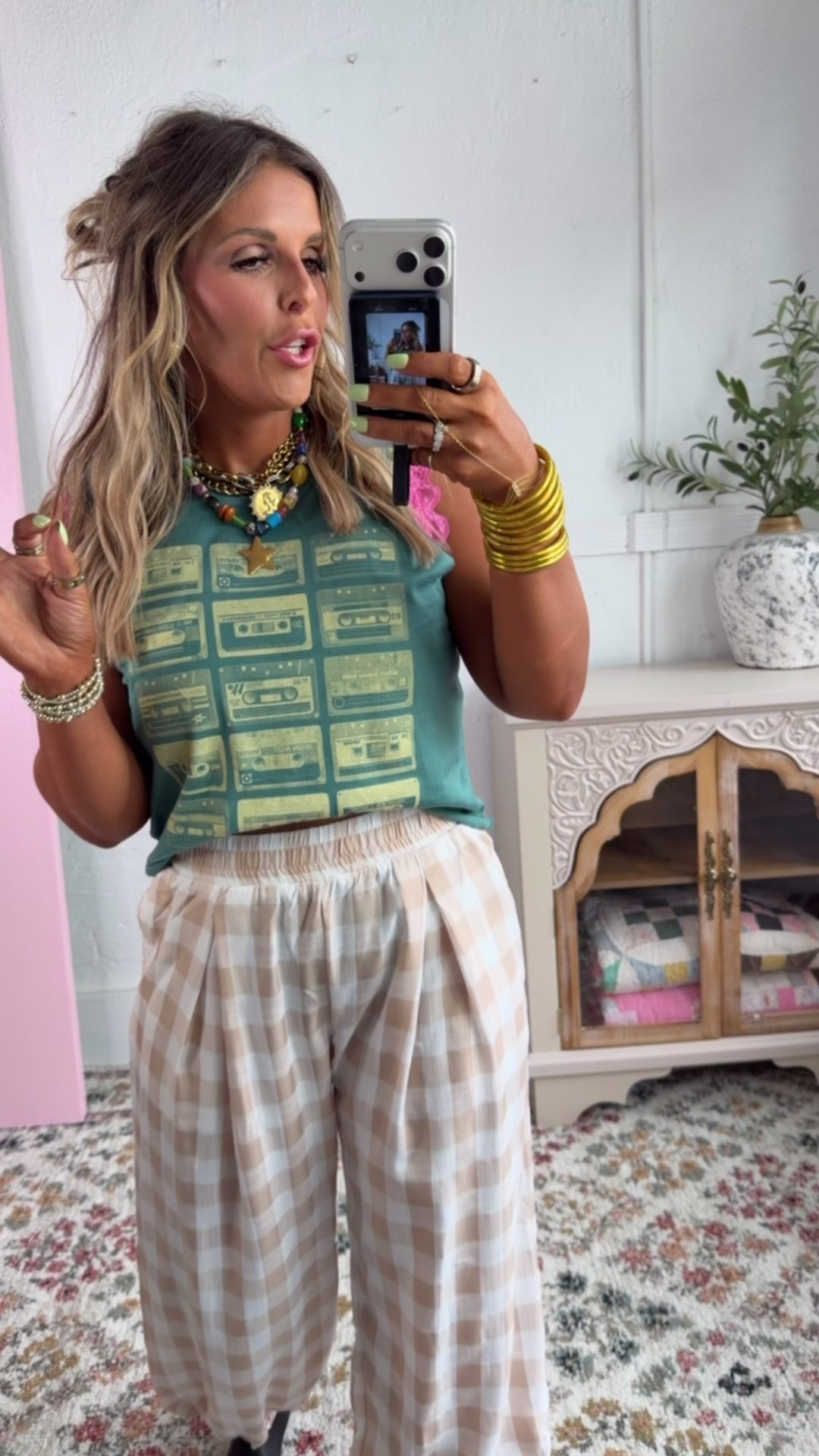 Throwback Cassette Tape Muscle Tee, Vintage Green