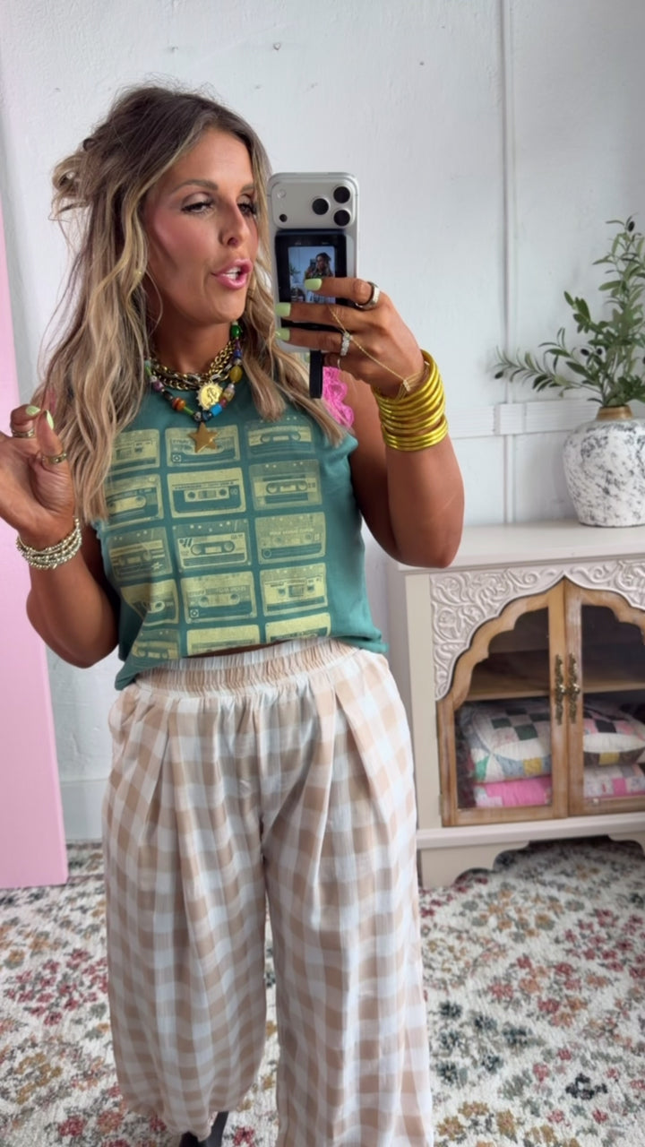 Throwback Cassette Tape Muscle Tee, Vintage Green